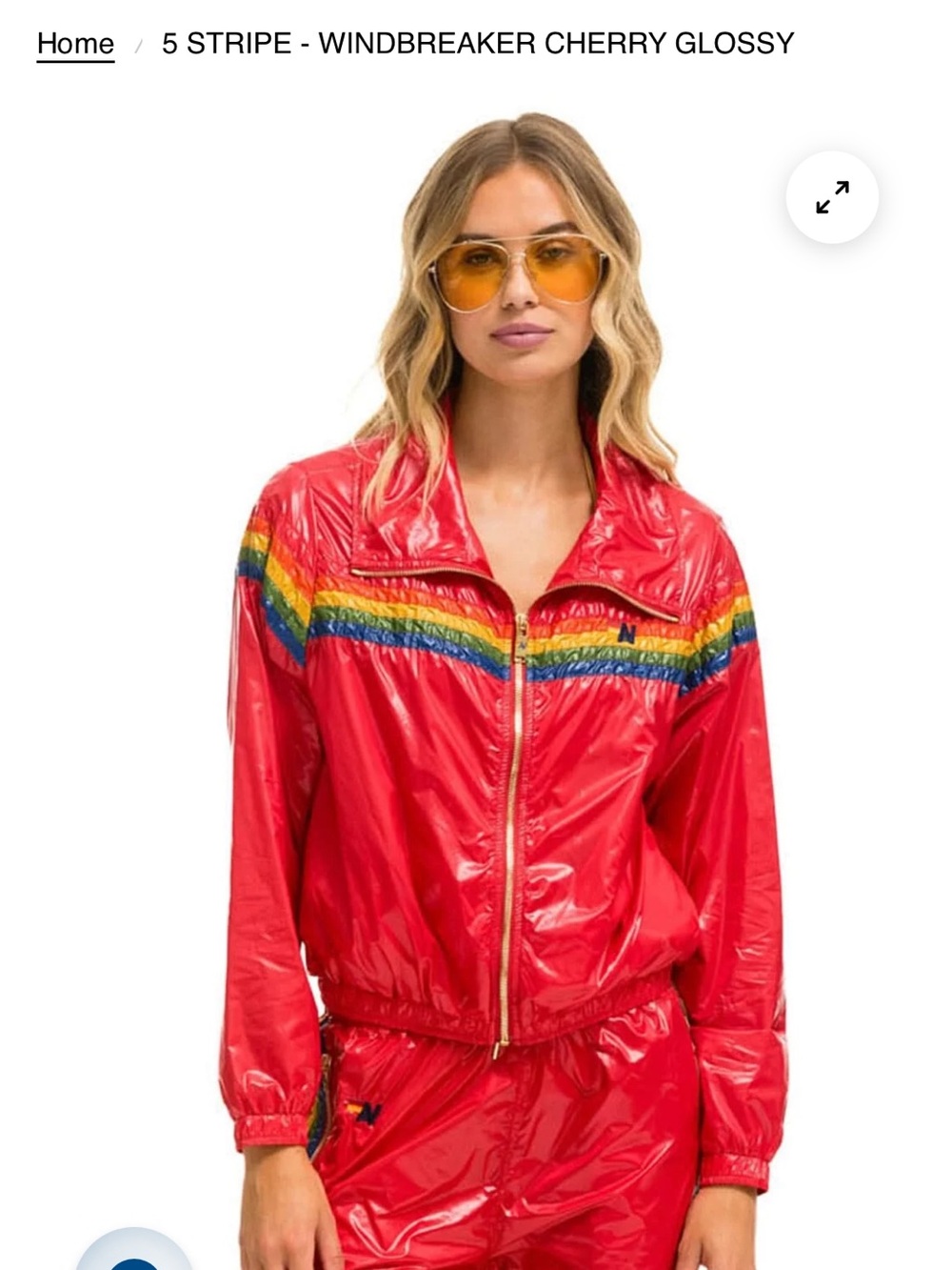 Aviator nation Windbreaker Jacket in Cherry Red with Rainbow Stripe